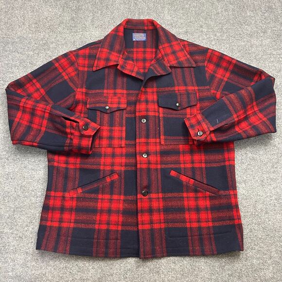 Vintage Pendleton USA Wool Mackinaw Cruiser Jacket Men’s XL Red Navy Plaid